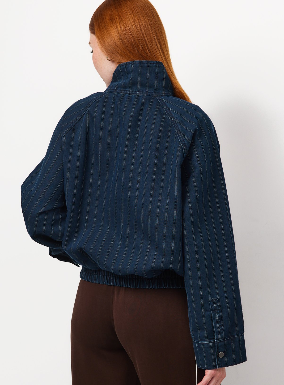 Dark Blue Denim Button-Up Bomber Jacket 12 - Image 4 thumbnail
